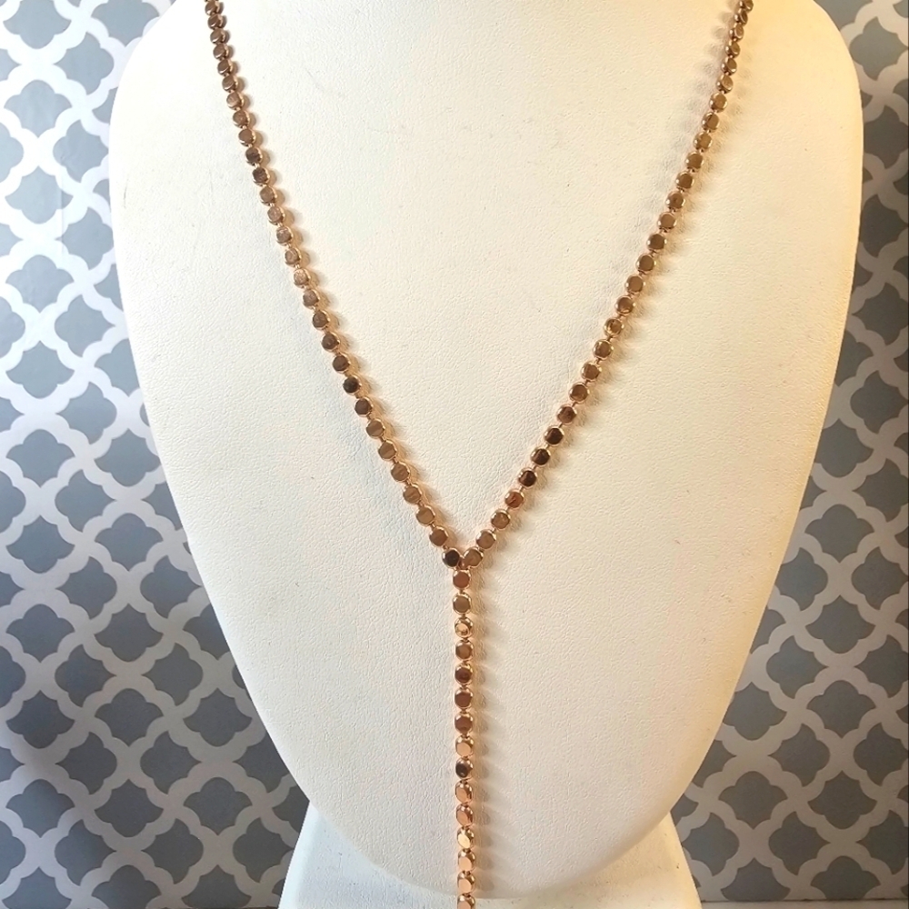 Rose Gold Lariat Flat Circle Necklace - Picture 4 of 4